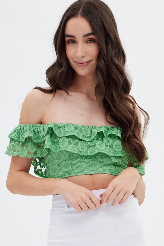 Green Sleeveless Lace Crop Top sold by Ally Fashion