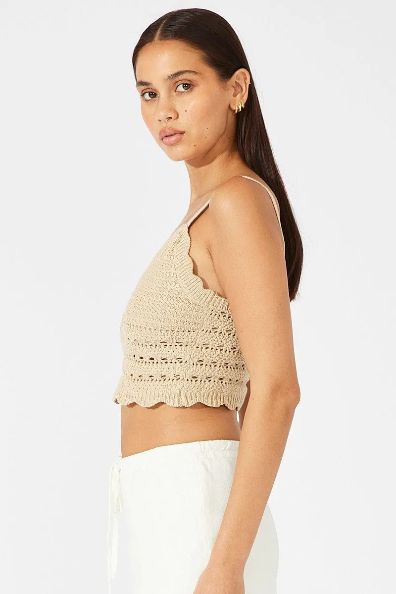 Beige Crochet Top Sleeveless V Neck Crop Knitted sold by Ally Fashion product image thumbnail 4