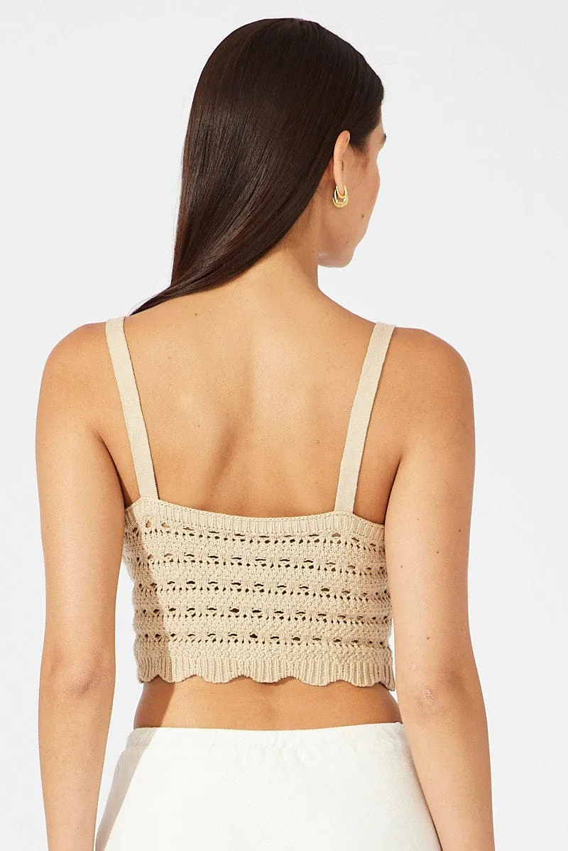 Beige Crochet Top Sleeveless V Neck Crop Knitted sold by Ally Fashion product image thumbnail 5