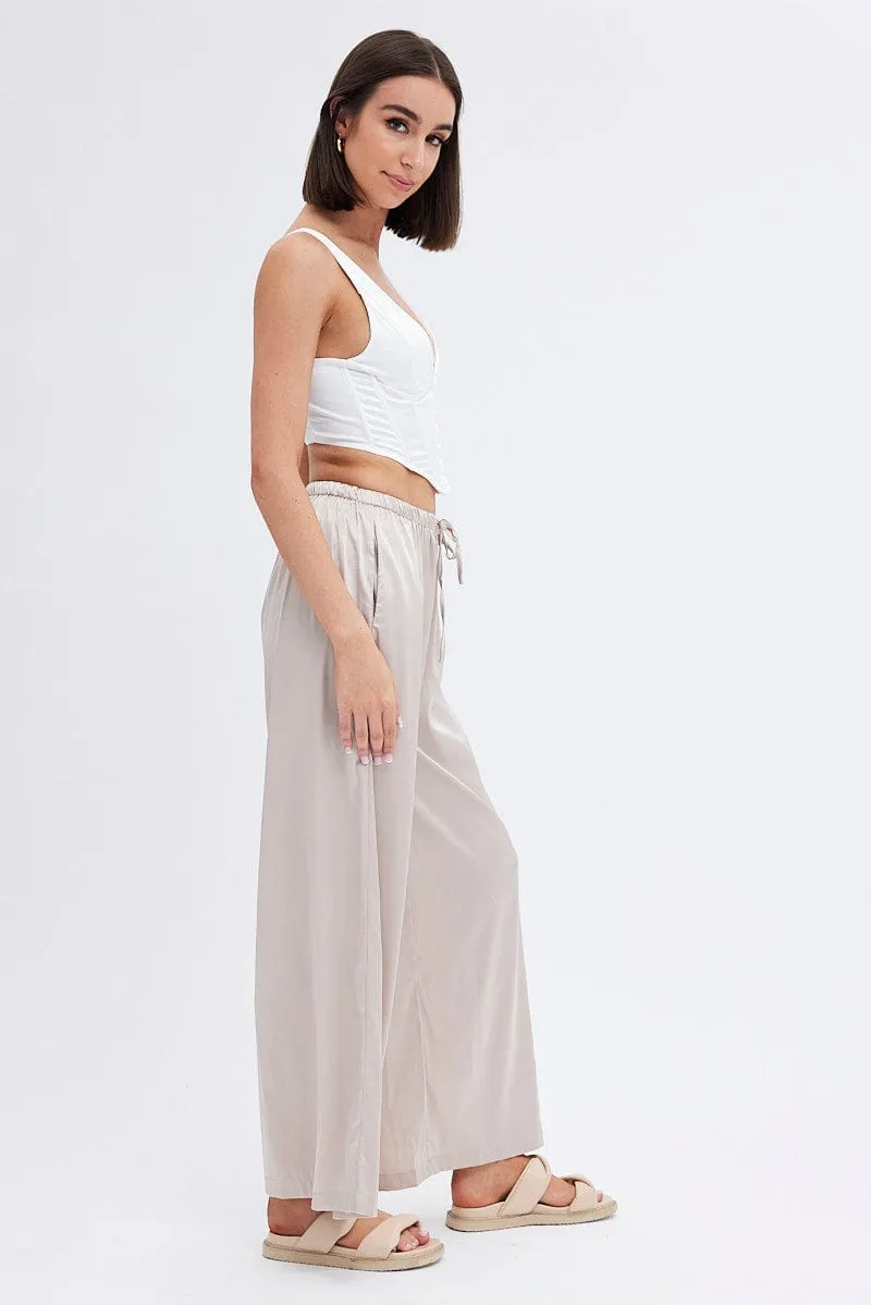 Beige Wide Leg Pants High Rise sold by Ally Fashion product image thumbnail 4