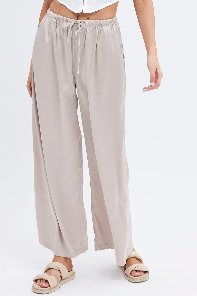 Beige Wide Leg Pants High Rise sold by Ally Fashion