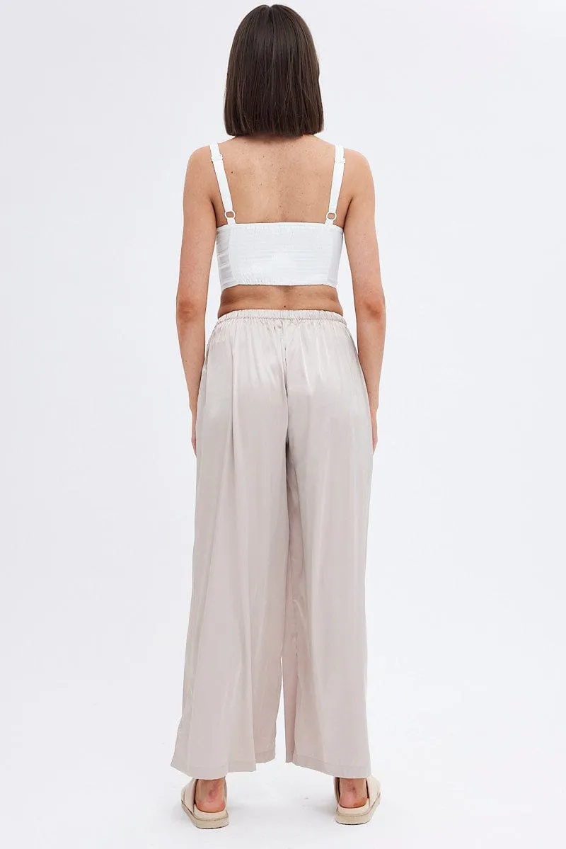 Beige Wide Leg Pants High Rise sold by Ally Fashion product image thumbnail 5
