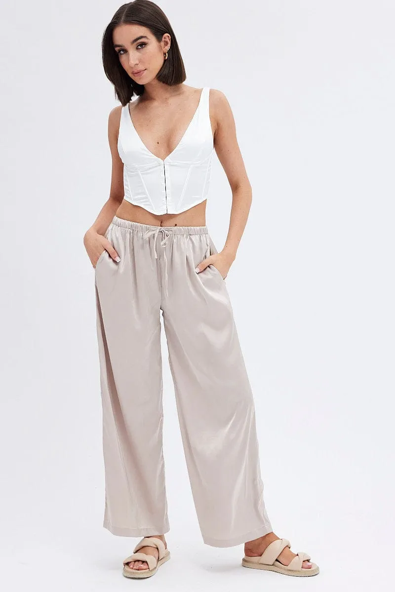 Beige Wide Leg Pants High Rise sold by Ally Fashion product image thumbnail 2