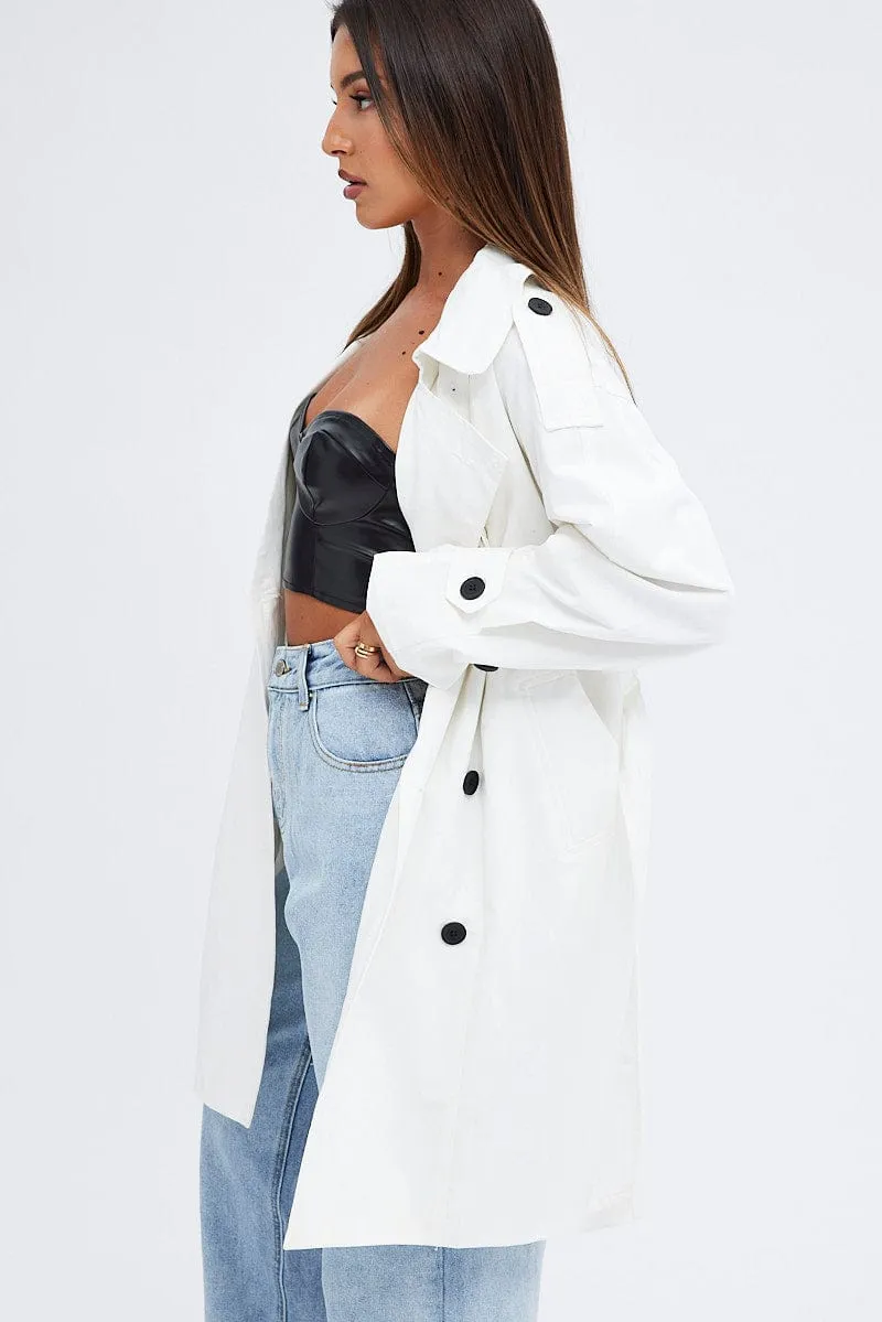 White Longline Trench Coat With Tie sold by Ally Fashion product image thumbnail 4