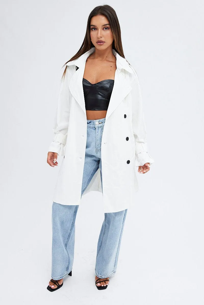 White Longline Trench Coat With Tie sold by Ally Fashion product image thumbnail 2