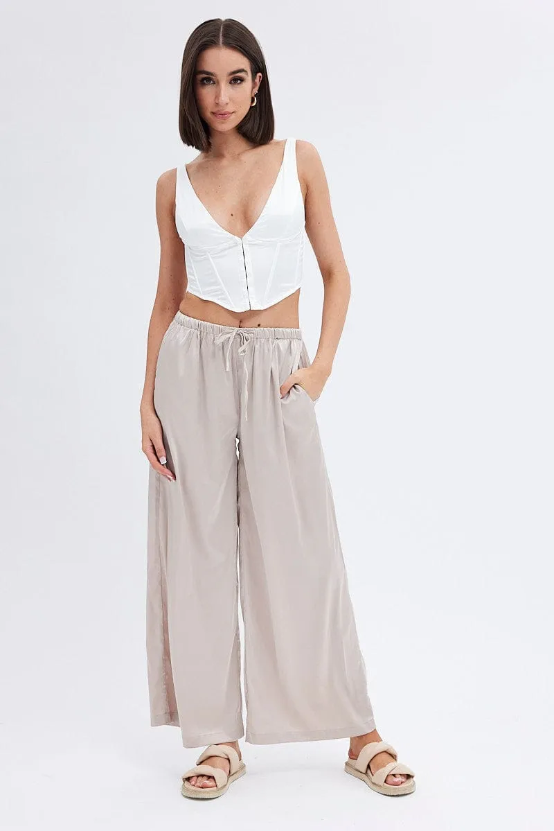 Beige Wide Leg Pants High Rise sold by Ally Fashion product image thumbnail 3