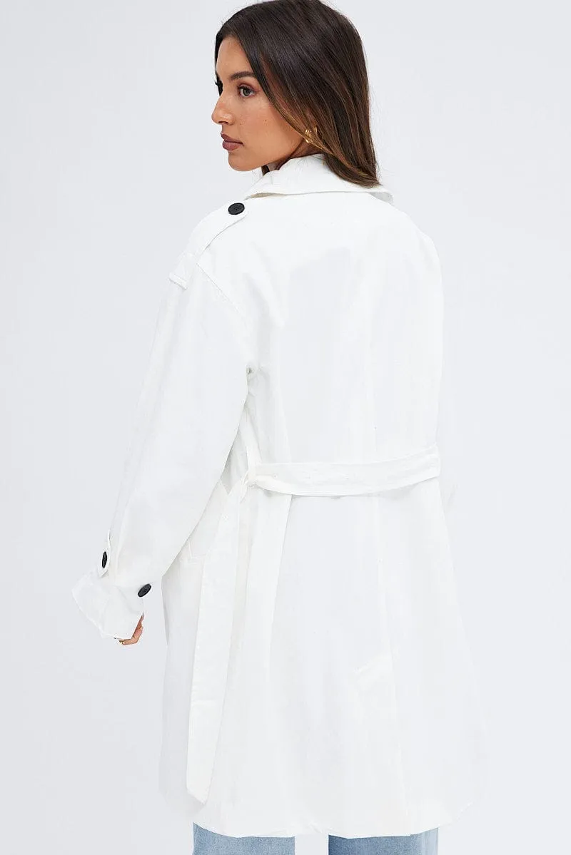 White Longline Trench Coat With Tie sold by Ally Fashion product image thumbnail 5