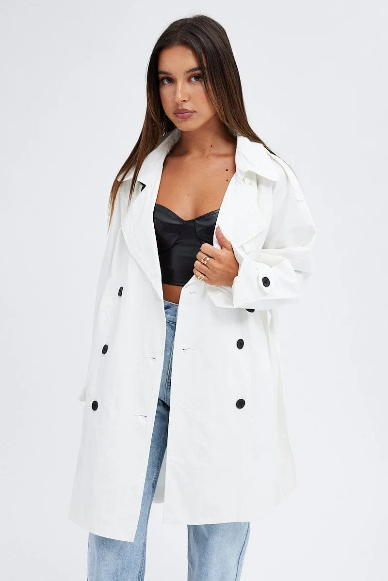 White Longline Trench Coat With Tie sold by Ally Fashion product image thumbnail 3