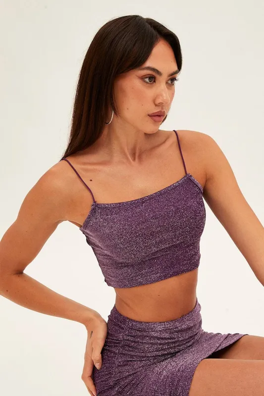 Purple Mini Crop Bralette Square Neck Slinky sold by Ally Fashion
