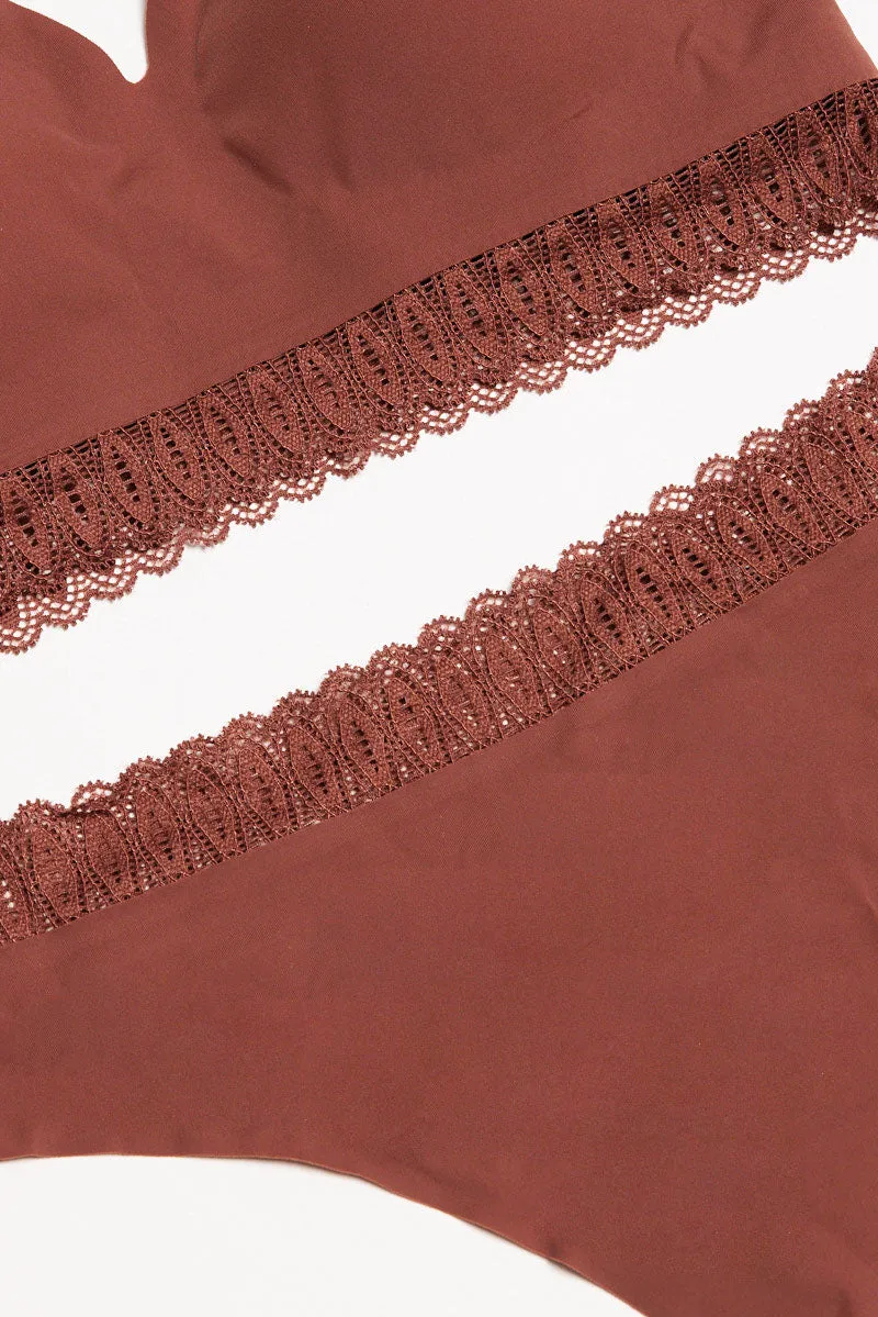 Brown Lace Trim Bralette and Knickers Lingerie Set sold by Ally Fashion product image thumbnail 2