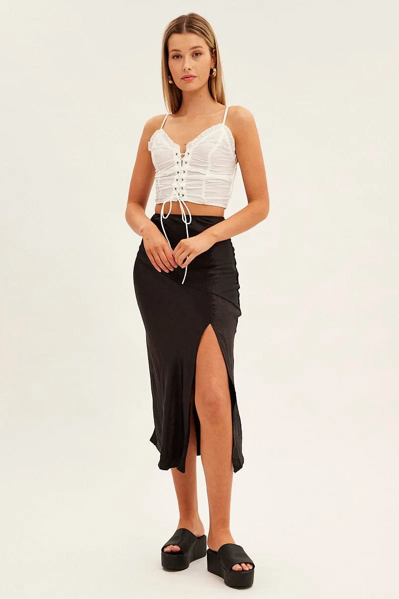 White Lace Up Ruffle Trim Corset Crop Top sold by Ally Fashion product image thumbnail 2
