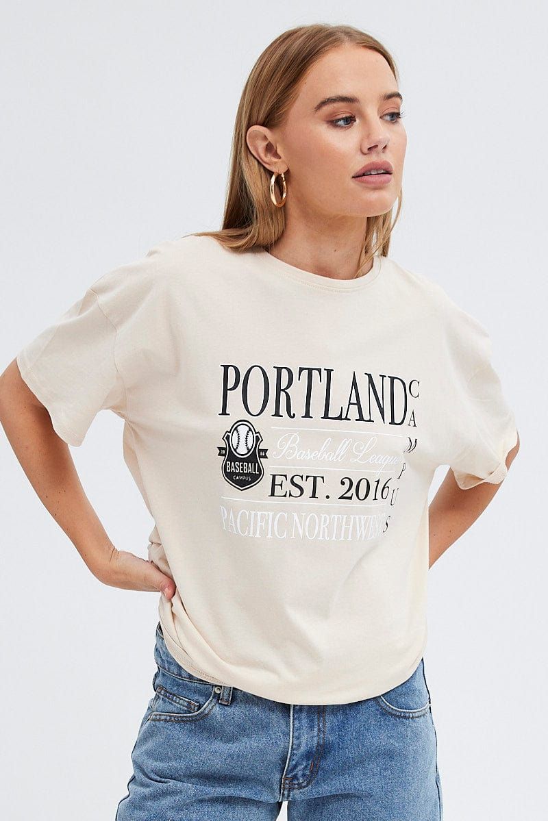 Beige Graphic Tee Short Sleeves sold by Ally Fashion product image thumbnail 3