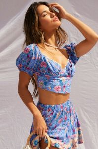 Print Puff Sleeve Top Short Sleeve Crop sold by Ally Fashion