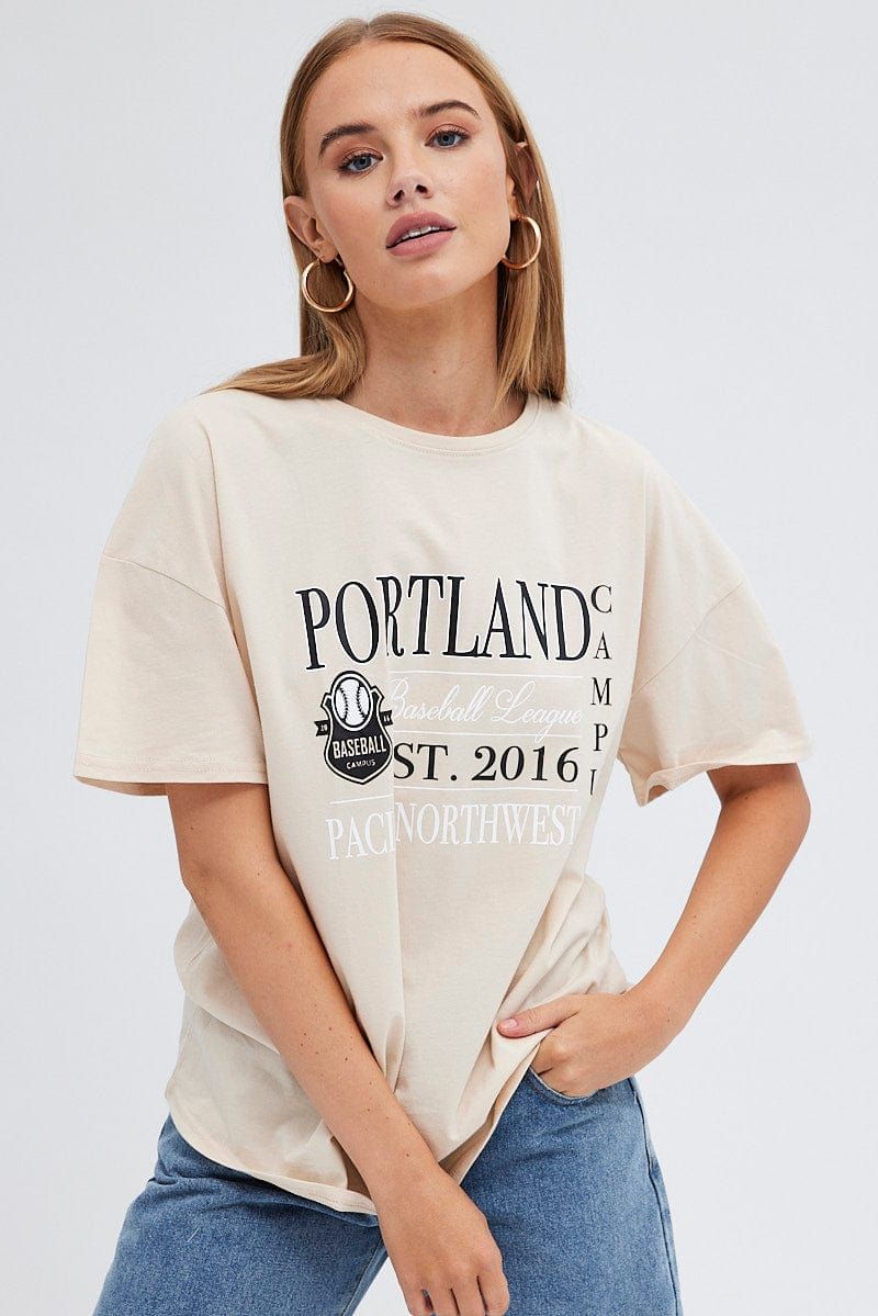 Beige Graphic Tee Short Sleeves sold by Ally Fashion