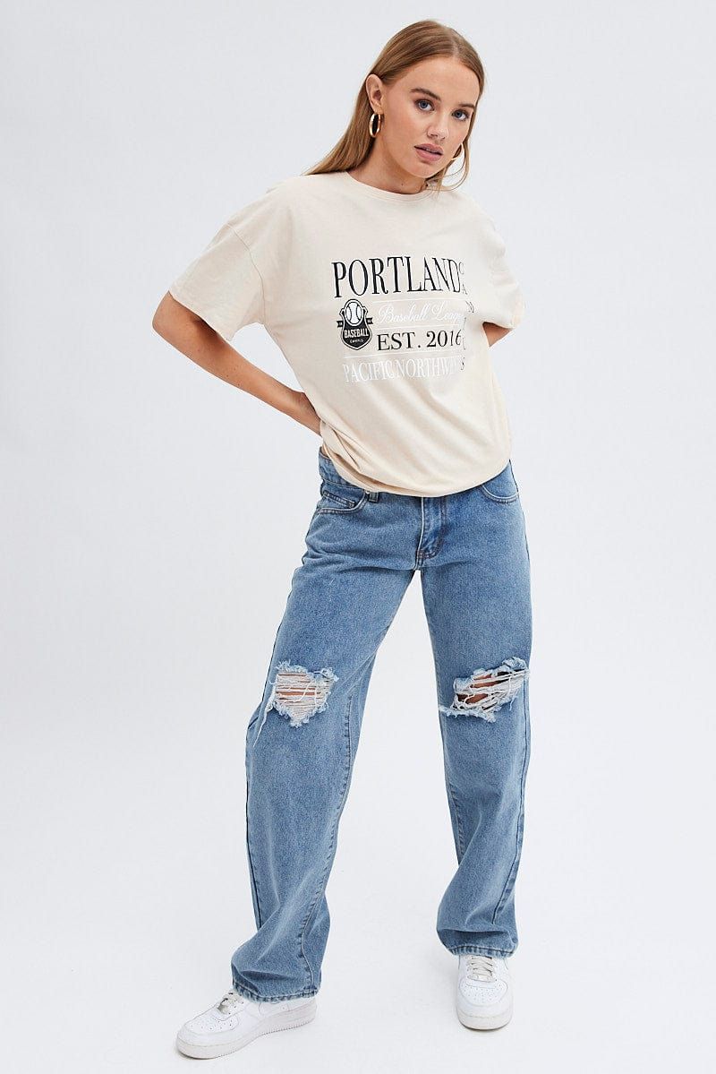 Beige Graphic Tee Short Sleeves sold by Ally Fashion product image thumbnail 2