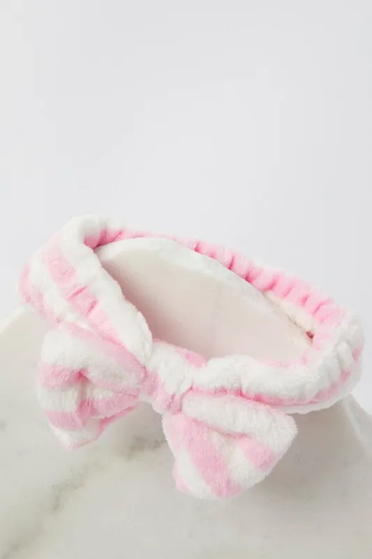 Pink Stripe Fluffy Spa Hair Band Headband for Make Up sold by Ally Fashion