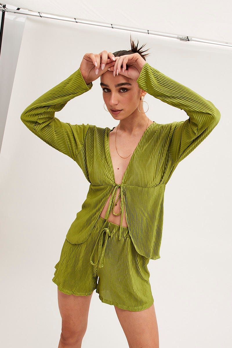 Green High Waist Shorts sold by Ally Fashion