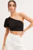 Black One Shoulder Crop Top sold by Ally Fashion