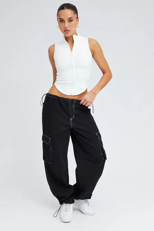 Black Parachute Pants Low Rise sold by Ally Fashion