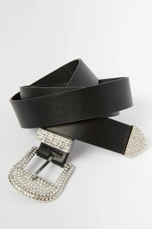 Black Rhinestone Detail Buckle Belts sold by Ally Fashion
