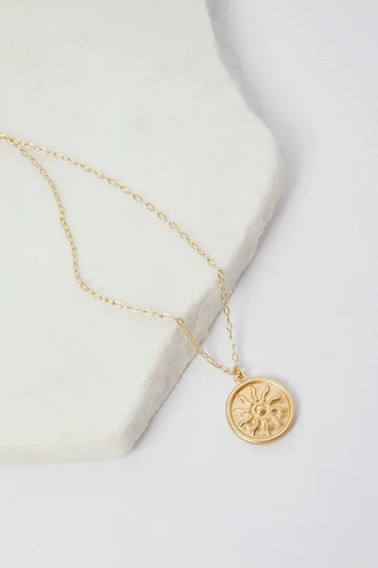 Gold Sun Coin Pendant Charm Necklace sold by Ally Fashion