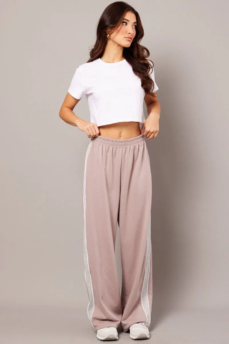 Beige Track Pants Wide Leg Pants sold by Ally Fashion product image thumbnail 2