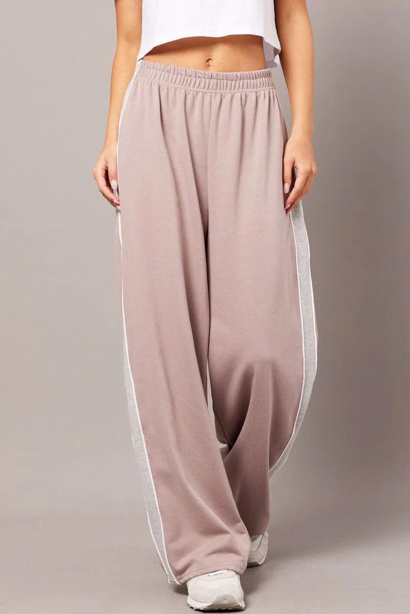 Beige Track Pants Wide Leg Pants sold by Ally Fashion product image thumbnail 3
