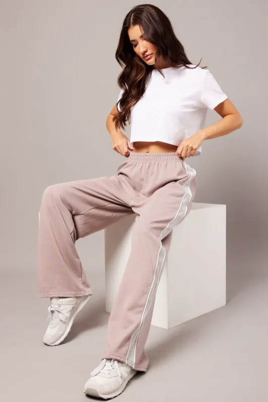 Beige Track Pants Wide Leg Pants sold by Ally Fashion