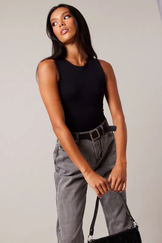 Black Bodysuit Sleeveless Crew Neck Seamless sold by Ally Fashion