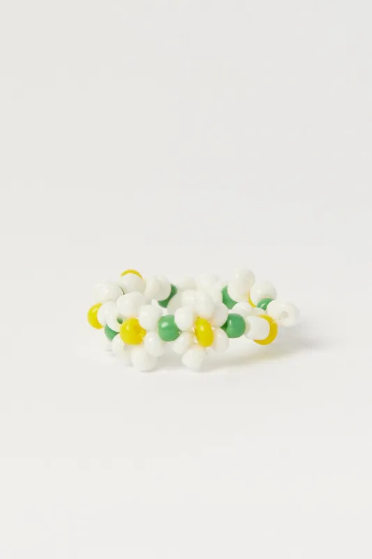 White Floral Beads Elastic Rings made by Ally Fashion