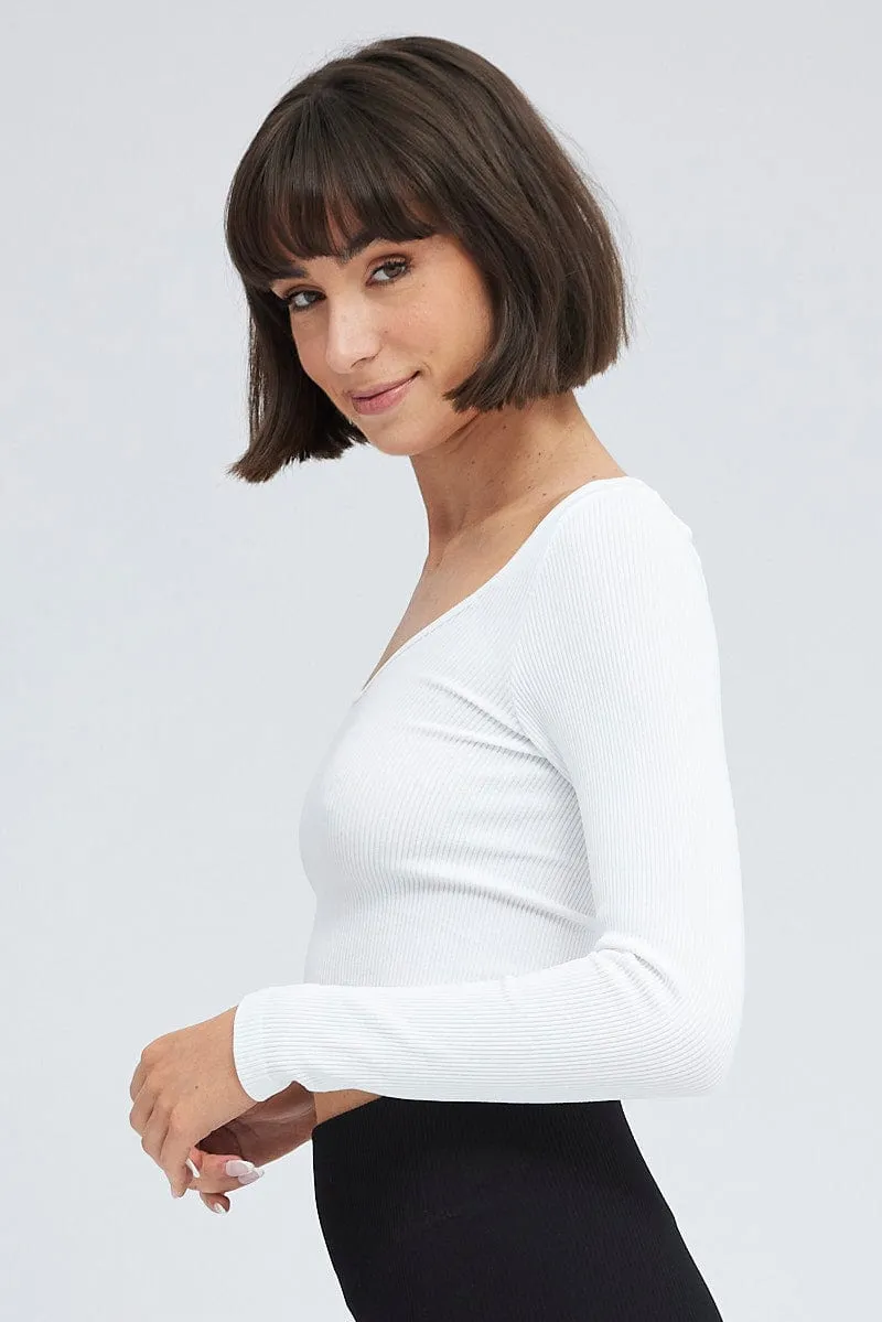 White Top Long Sleeve Scoop Neck Seamless sold by Ally Fashion product image thumbnail 4