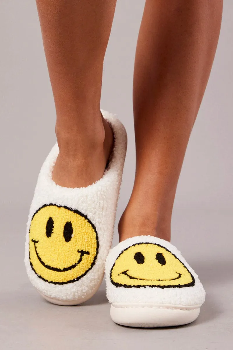 Yellow Smiley Face Mule Slippers sold by Ally Fashion