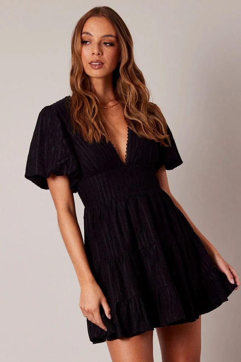 Black Fit And Flare Dress Puff Sleeve sold by Ally Fashion product image thumbnail 2