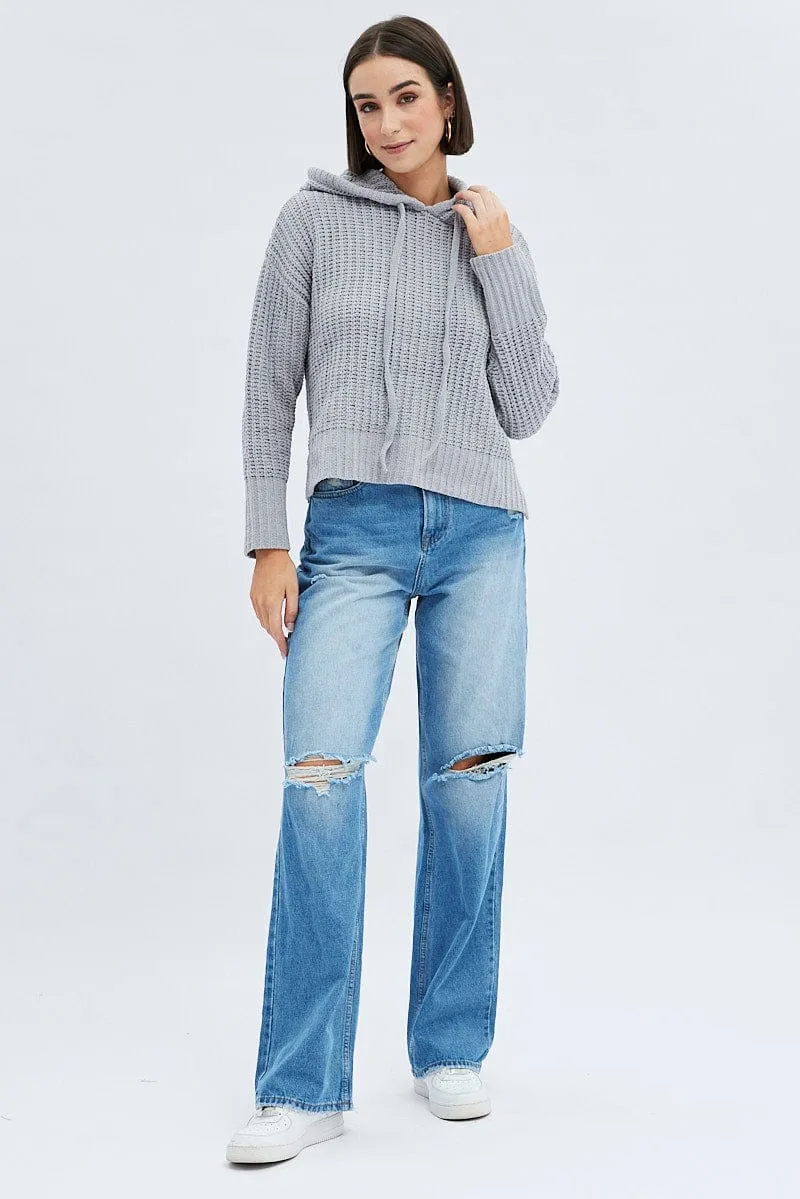 Grey Knit Top Long Sleeve Hoodie sold by Ally Fashion product image thumbnail 2