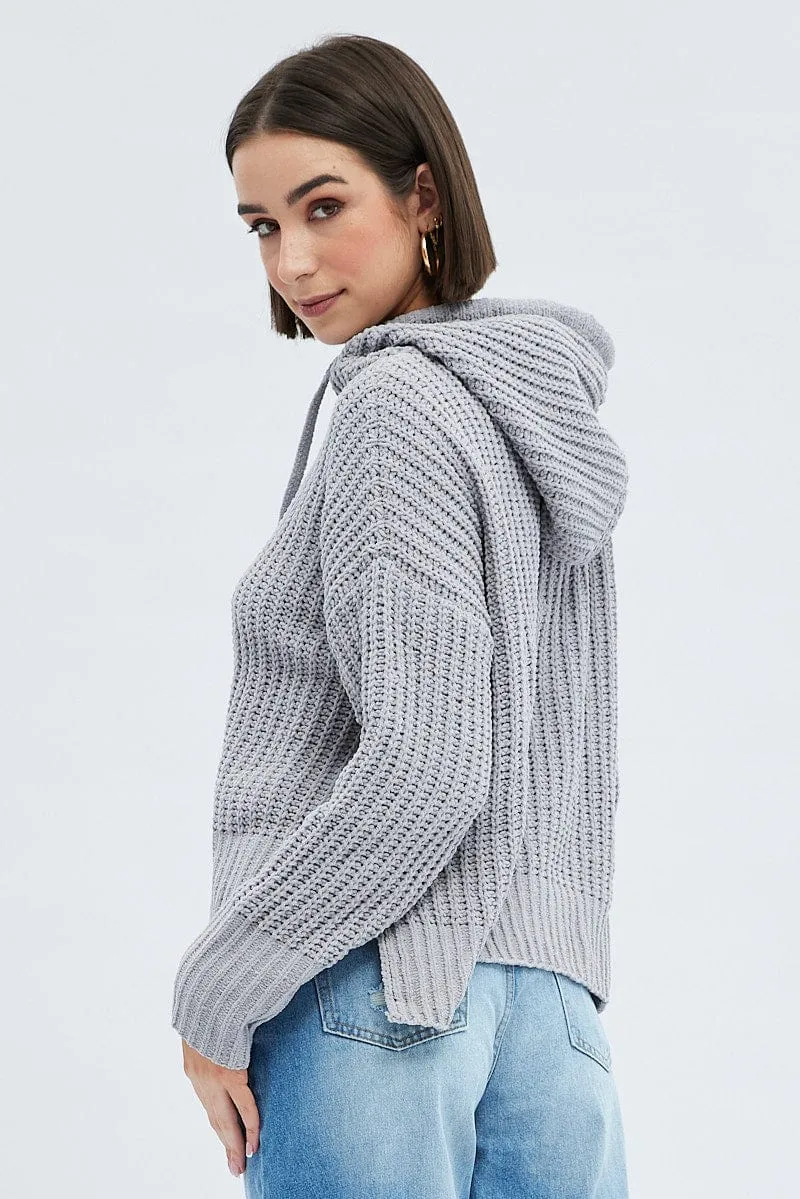 Grey Knit Top Long Sleeve Hoodie sold by Ally Fashion product image thumbnail 5
