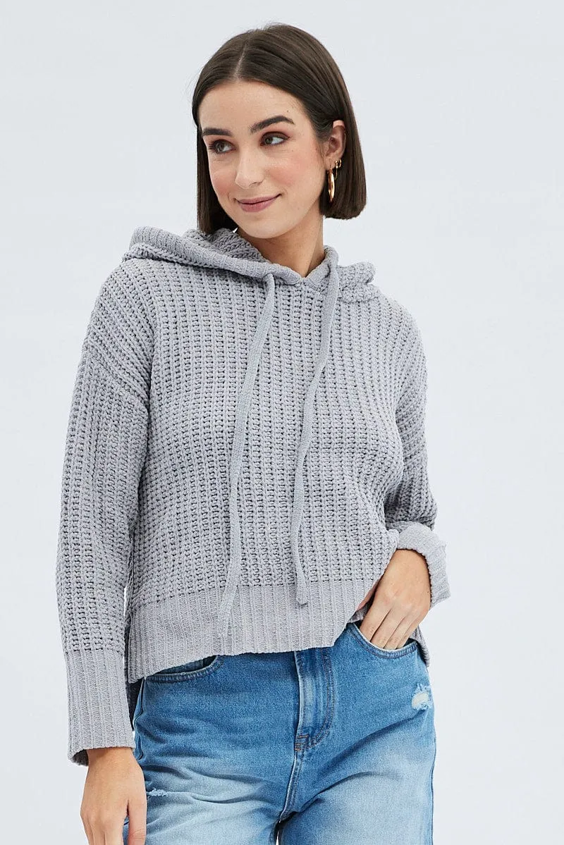 Grey Knit Top Long Sleeve Hoodie sold by Ally Fashion product image thumbnail 3
