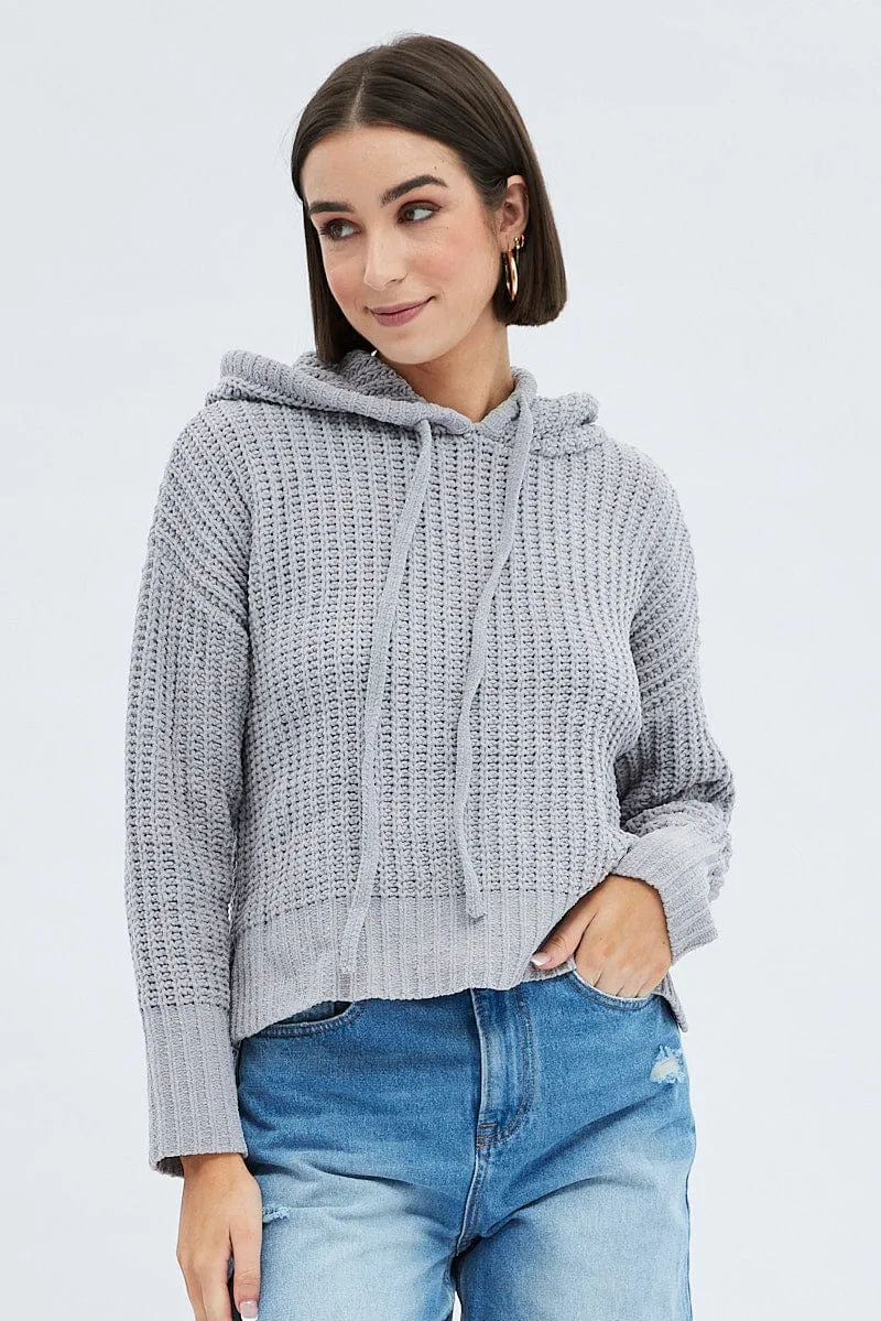 Grey Knit Top Long Sleeve Hoodie sold by Ally Fashion