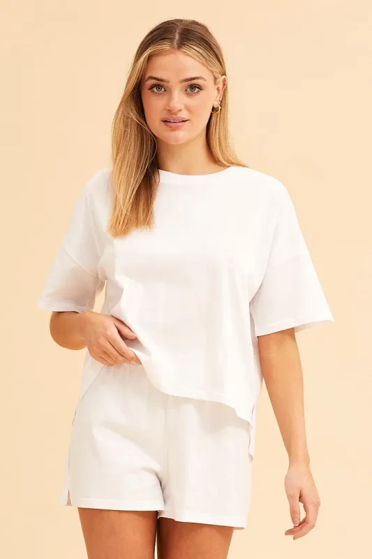 White Cotton T-Shirt Crew Neck Short Sleeve Curved Hem sold by Ally Fashion