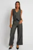 Grey Stripe Wide Leg Pants High Rise sold by Ally Fashion