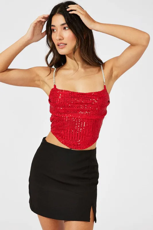 Red Sequins Cami Cowl Neck Crop sold by Ally Fashion