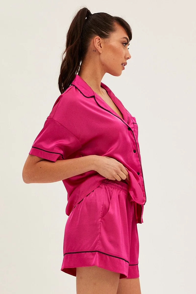 Pink Satin Pajamas Set Short Sleeve sold by Ally Fashion product image thumbnail 4