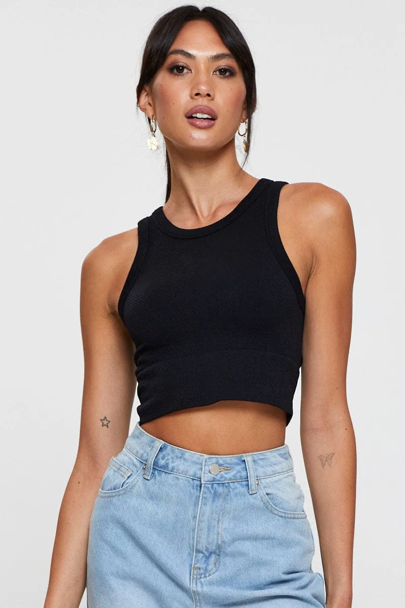Black Tank Top Sleeveless Crew Neck Seamless sold by Ally Fashion product image thumbnail 2
