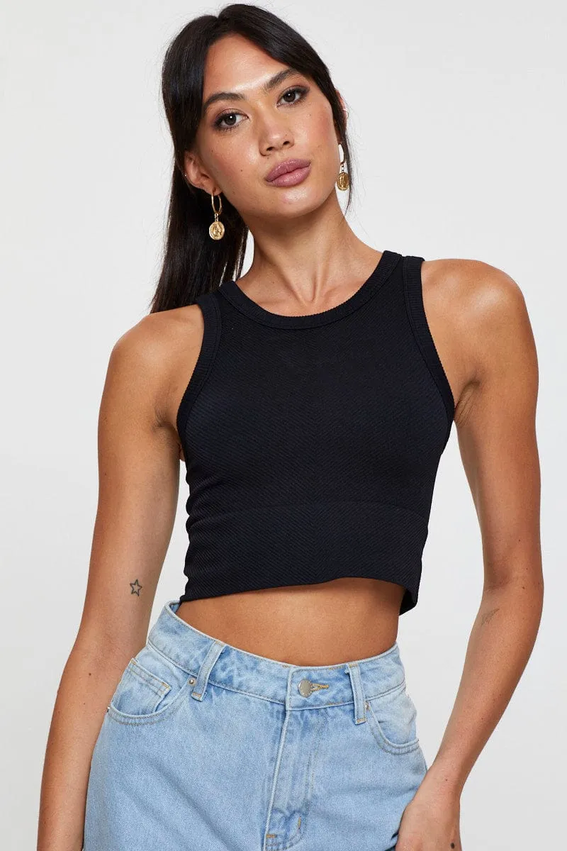 Black Tank Top Sleeveless Crew Neck Seamless sold by Ally Fashion