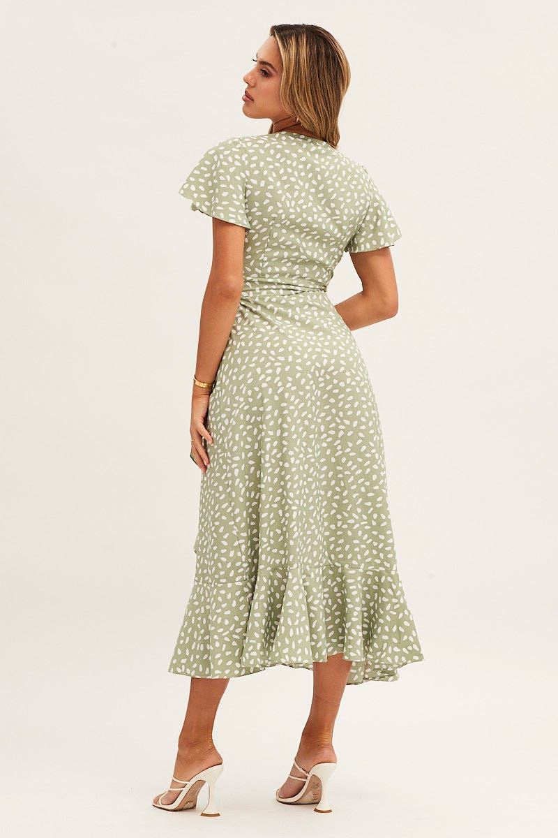 Geo Print Wrap Midi Dress sold by Ally Fashion product image thumbnail 5