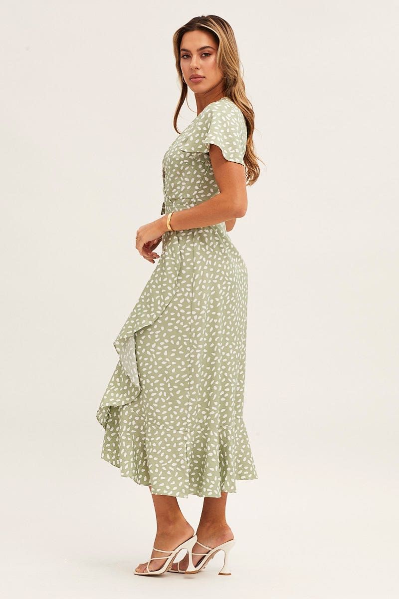 Geo Print Wrap Midi Dress sold by Ally Fashion product image thumbnail 4