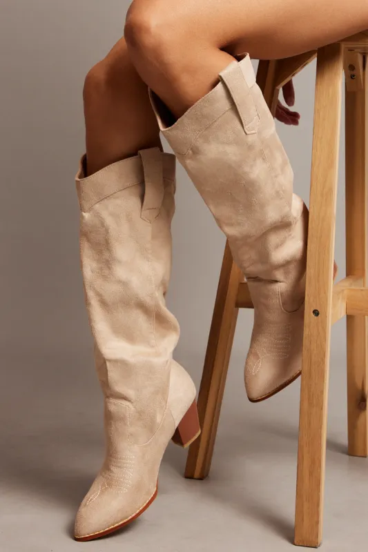 Beige Suede Cowboy Boots sold by Ally Fashion