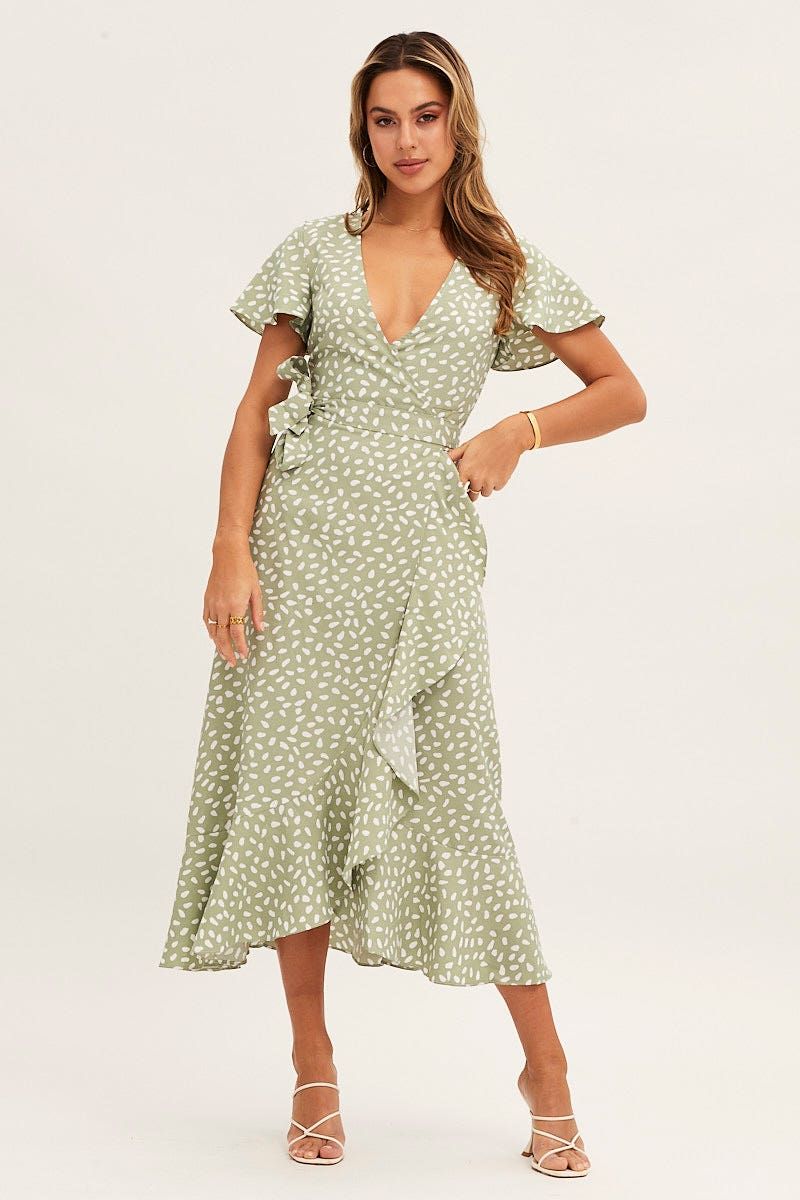 Geo Print Wrap Midi Dress sold by Ally Fashion