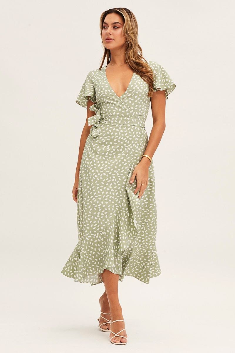 Geo Print Wrap Midi Dress sold by Ally Fashion product image thumbnail 3