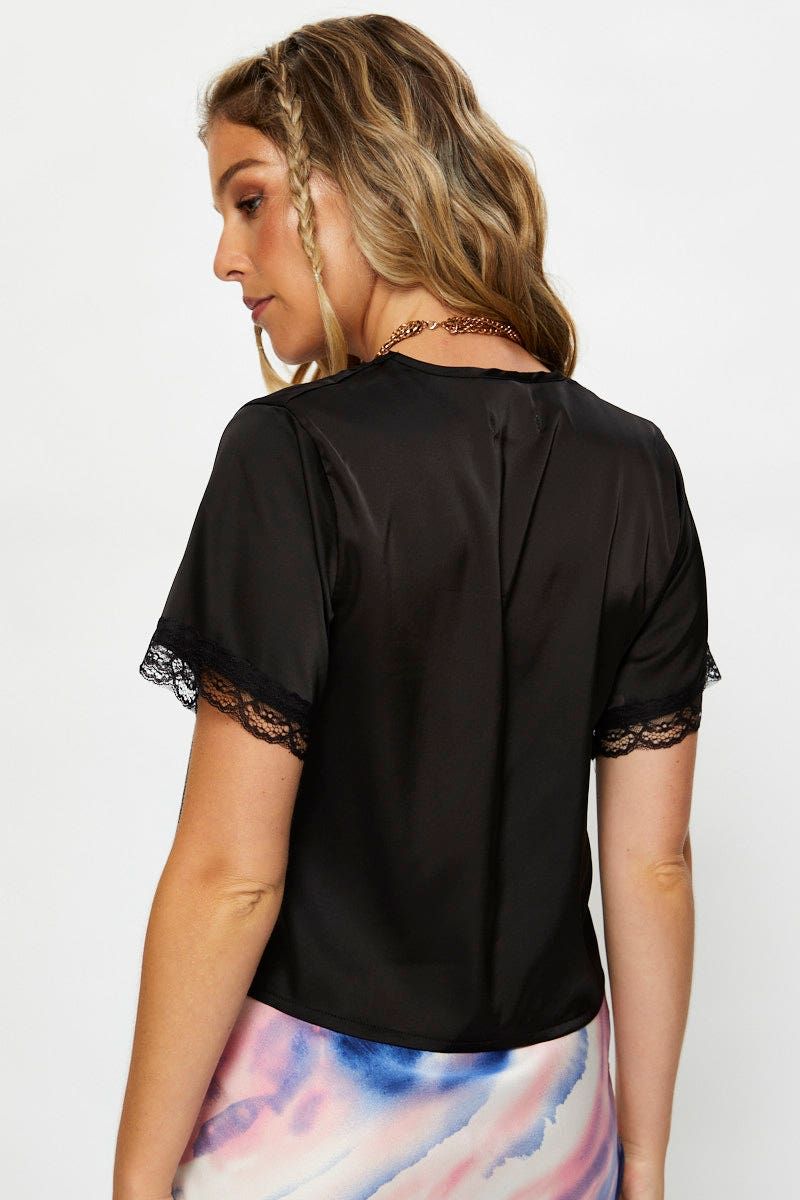 Black Lace Trim Tie Front Top sold by Ally Fashion product image thumbnail 3
