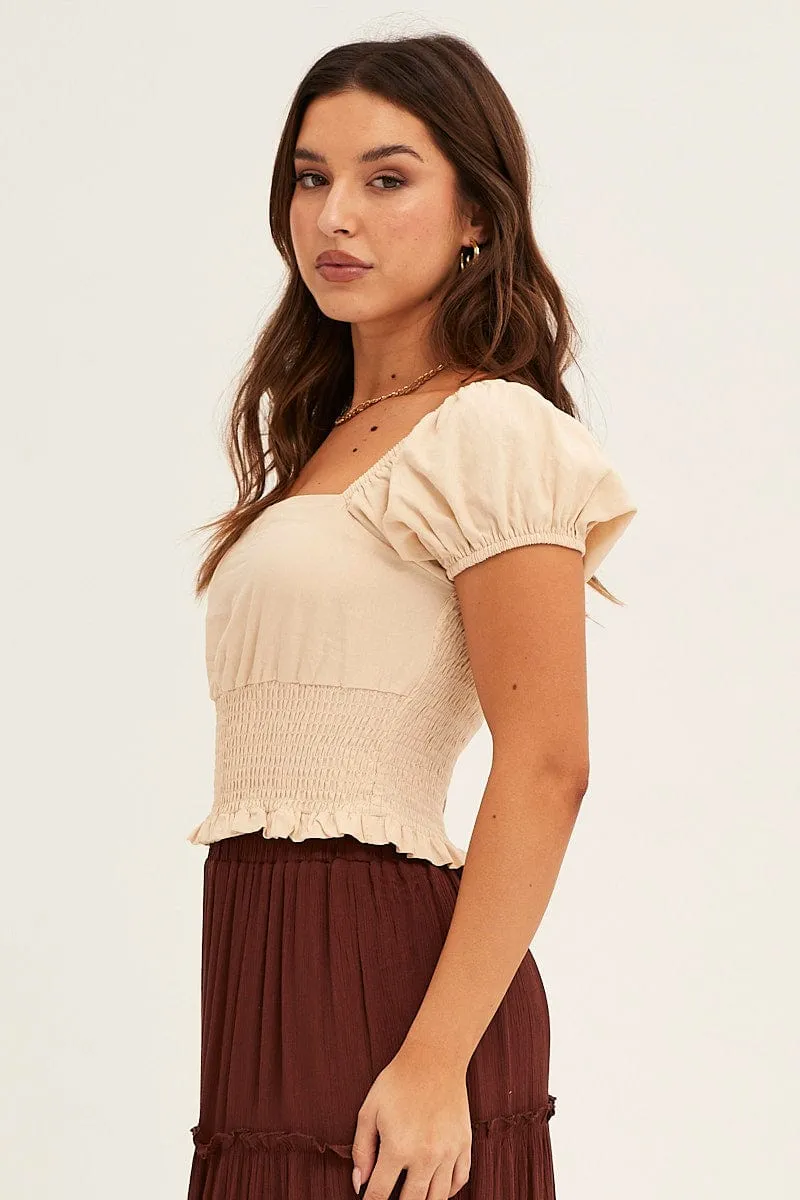 Beige Crop Top Puff Sleeve sold by Ally Fashion product image thumbnail 4